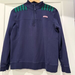 Vineyard Vines Navy Shep Shirt, Sweatshirt with Navy and Green plaid, size large